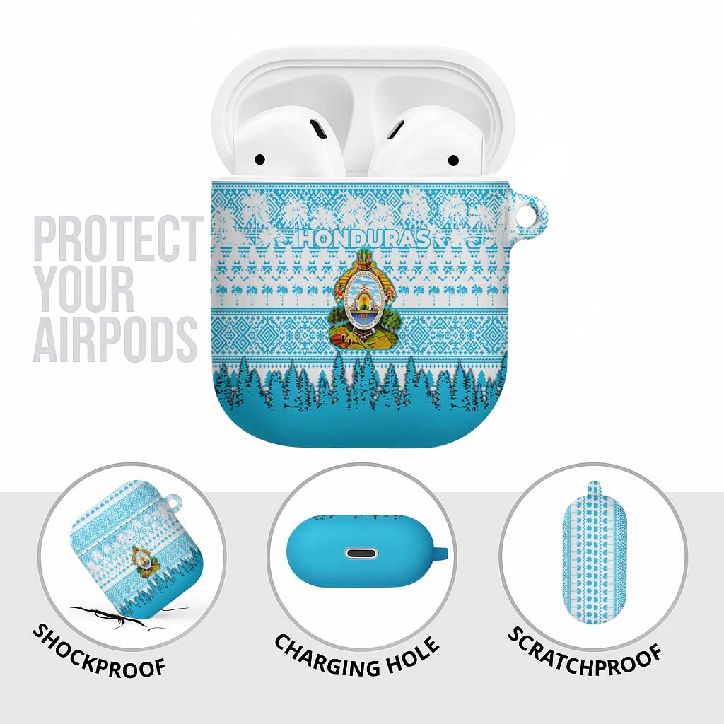 Honduras Christmas AirPods Case with National Emblem Palm Trees and Snowflake Pattern Design - Wonder Print Shop