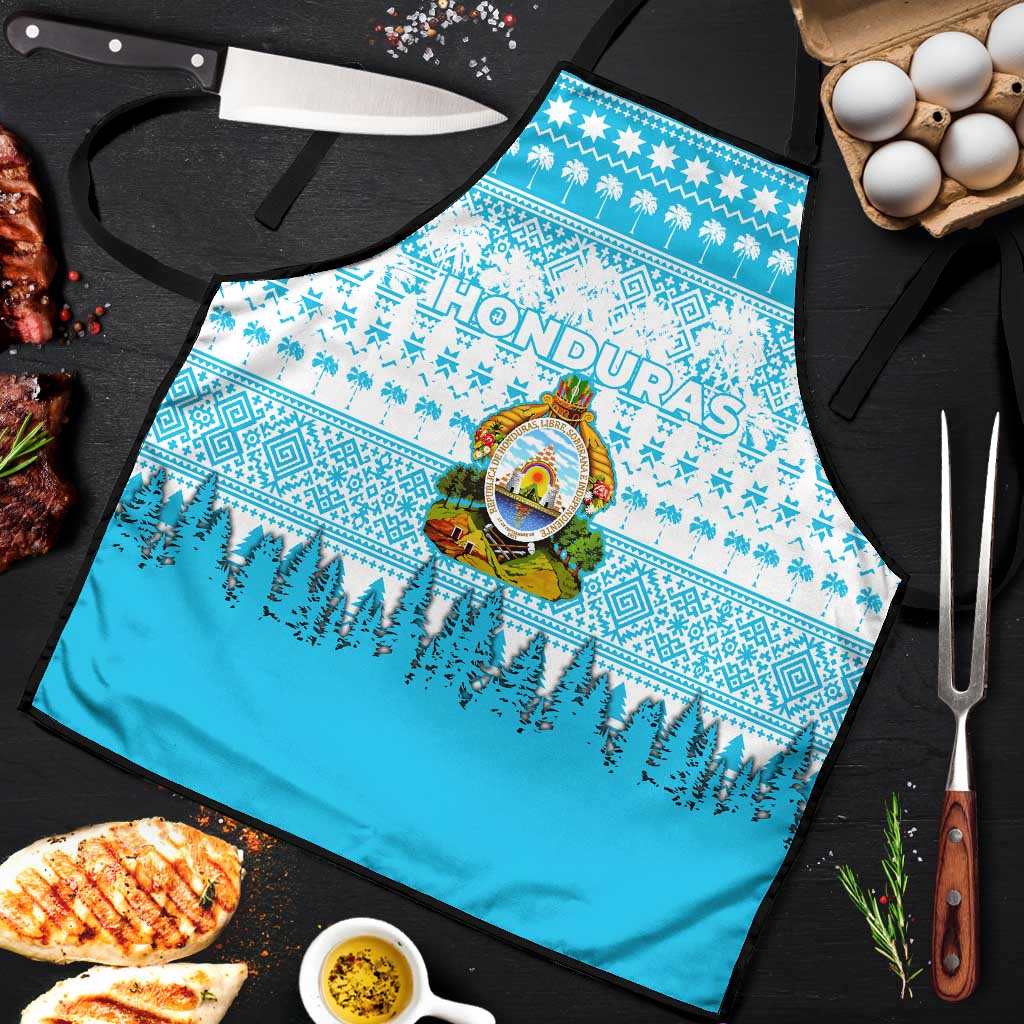 Honduras Christmas Apron with National Emblem Palm Trees and Snowflake Pattern Design - Wonder Print Shop
