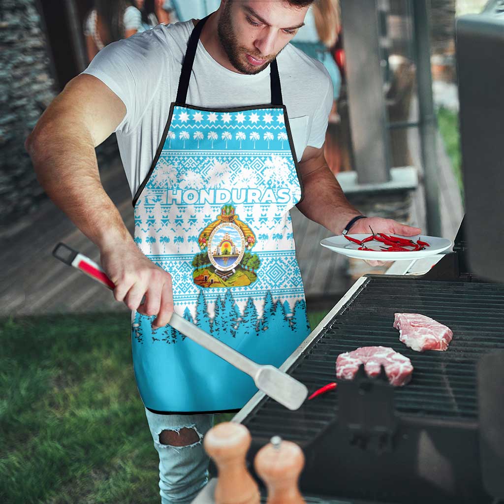 Honduras Christmas Apron with National Emblem Palm Trees and Snowflake Pattern Design - Wonder Print Shop