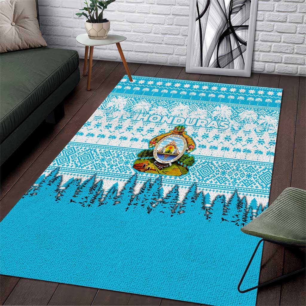 Honduras Christmas Area Rug with National Emblem Palm Trees and Snowflake Pattern Design - Wonder Print Shop