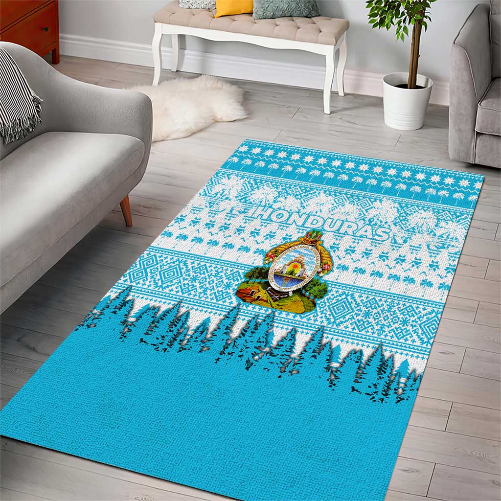 Honduras Christmas Area Rug with National Emblem Palm Trees and Snowflake Pattern Design - Wonder Print Shop