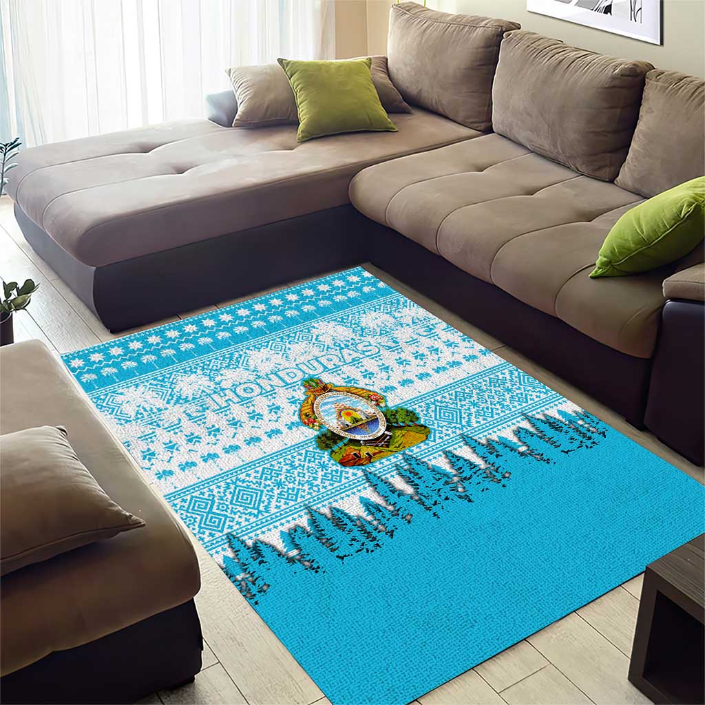 Honduras Christmas Area Rug with National Emblem Palm Trees and Snowflake Pattern Design - Wonder Print Shop