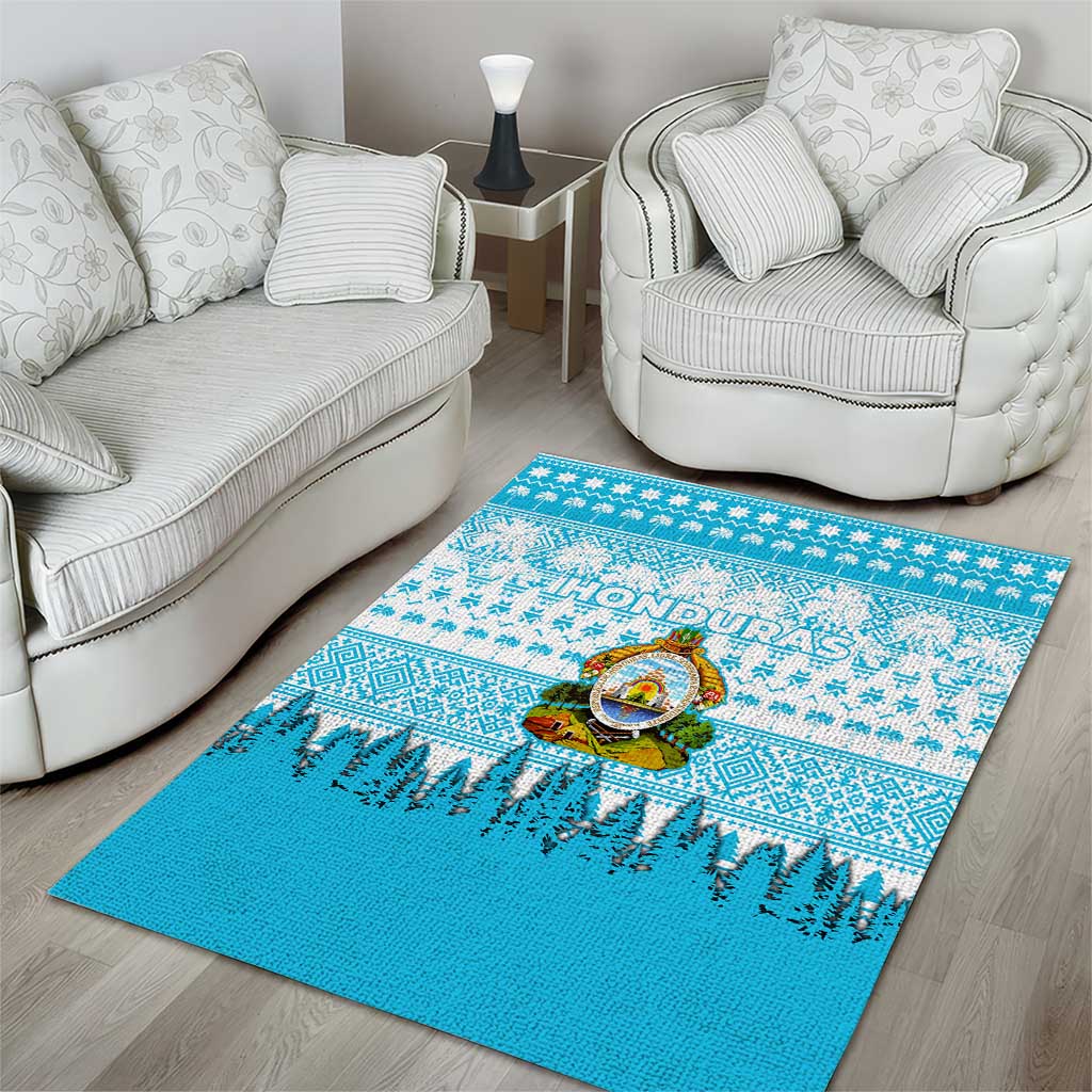 Honduras Christmas Area Rug with National Emblem Palm Trees and Snowflake Pattern Design - Wonder Print Shop