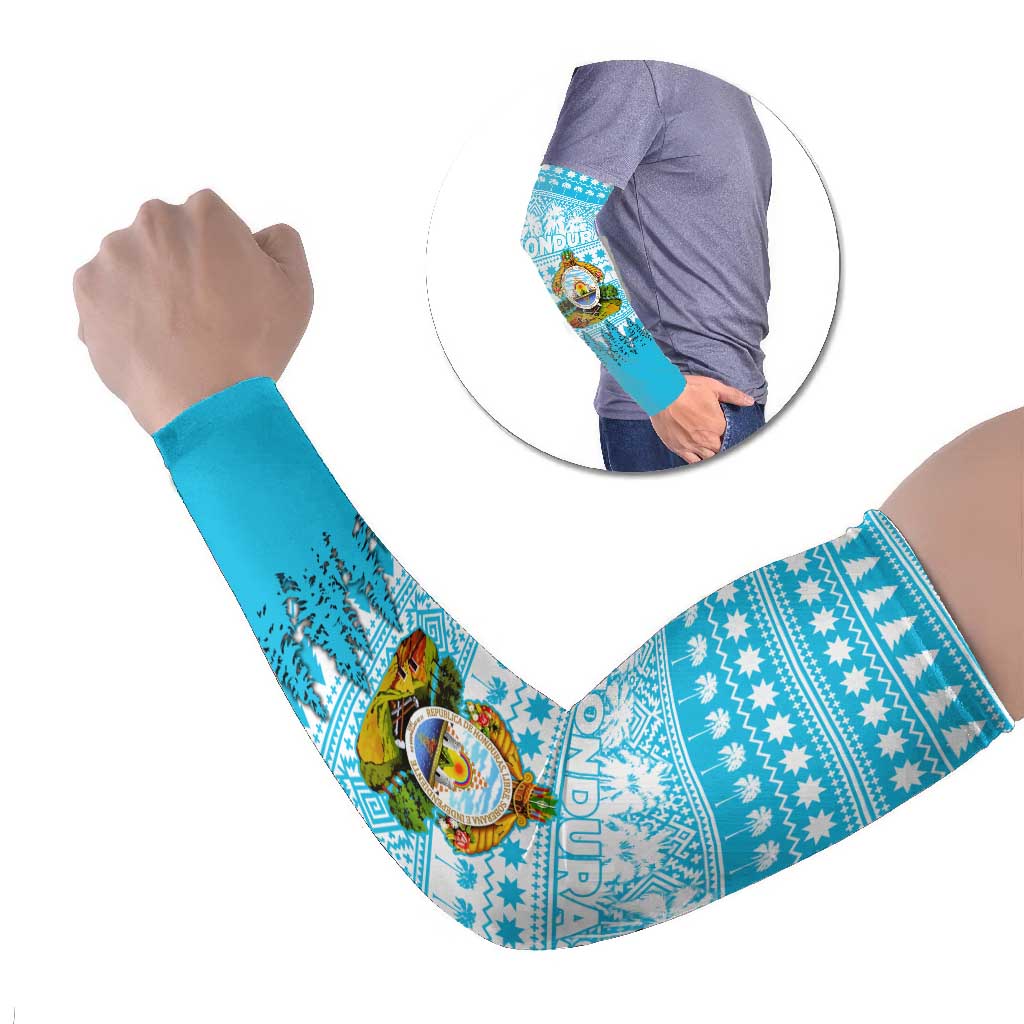 Honduras Christmas Arm Sleeves with National Emblem Palm Trees and Snowflake Pattern Design - Wonder Print Shop