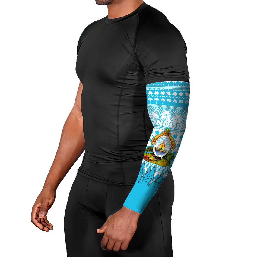Honduras Christmas Arm Sleeves with National Emblem Palm Trees and Snowflake Pattern Design - Wonder Print Shop