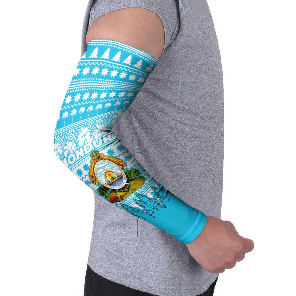 Honduras Christmas Arm Sleeves with National Emblem Palm Trees and Snowflake Pattern Design - Wonder Print Shop