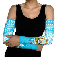 Honduras Christmas Arm Sleeves with National Emblem Palm Trees and Snowflake Pattern Design - Wonder Print Shop