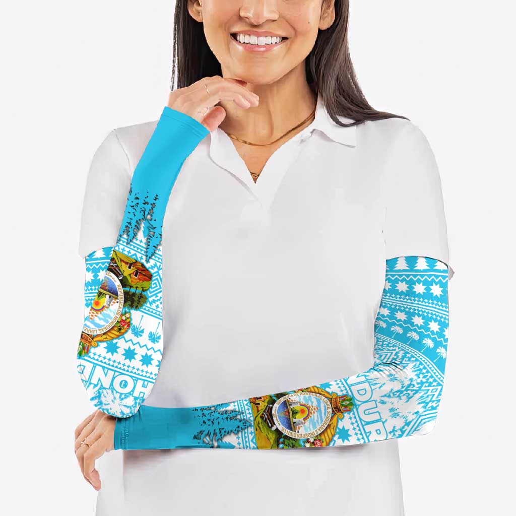 Honduras Christmas Arm Sleeves with National Emblem Palm Trees and Snowflake Pattern Design - Wonder Print Shop