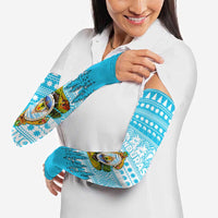 Honduras Christmas Arm Sleeves with National Emblem Palm Trees and Snowflake Pattern Design - Wonder Print Shop