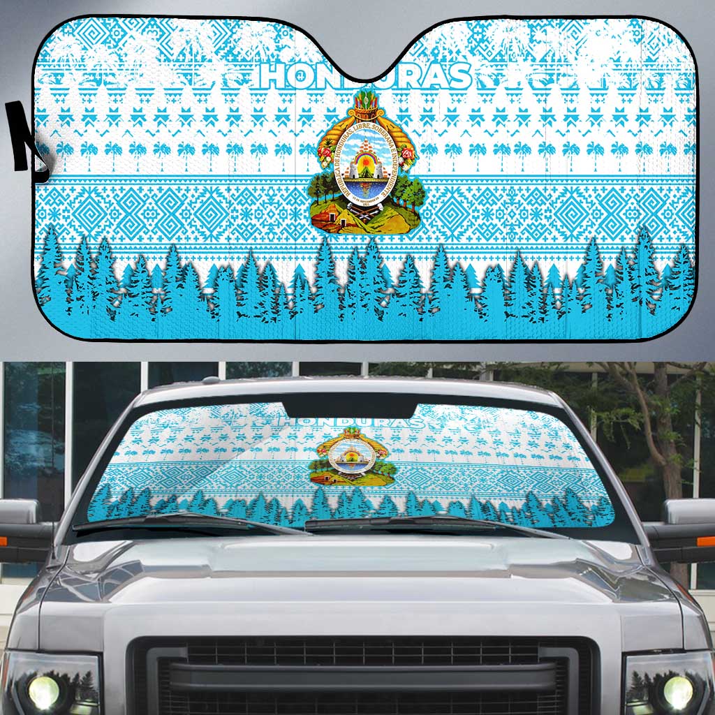 Honduras Christmas Auto Sun Shade with National Emblem Palm Trees and Snowflake Pattern Design - Wonder Print Shop