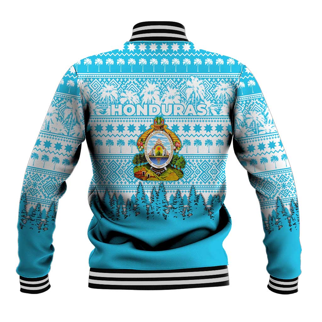 Honduras Christmas Baseball Jacket with National Emblem Palm Trees and Snowflake Pattern Design - Wonder Print Shop