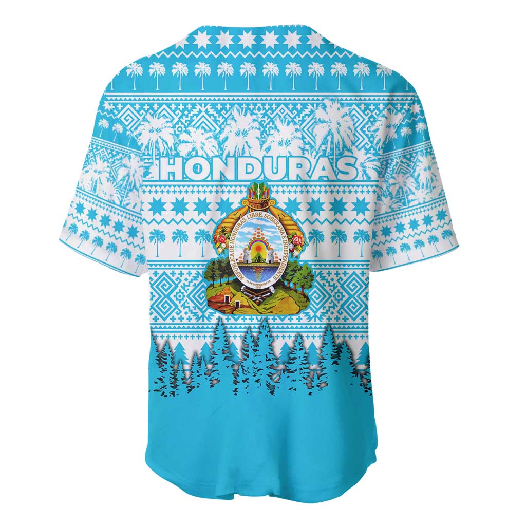 Honduras Christmas Baseball Jersey with National Emblem Palm Trees and Snowflake Pattern Design - Wonder Print Shop