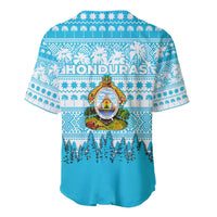Honduras Christmas Baseball Jersey with National Emblem Palm Trees and Snowflake Pattern Design - Wonder Print Shop