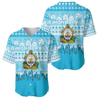 Honduras Christmas Baseball Jersey with National Emblem Palm Trees and Snowflake Pattern Design - Wonder Print Shop