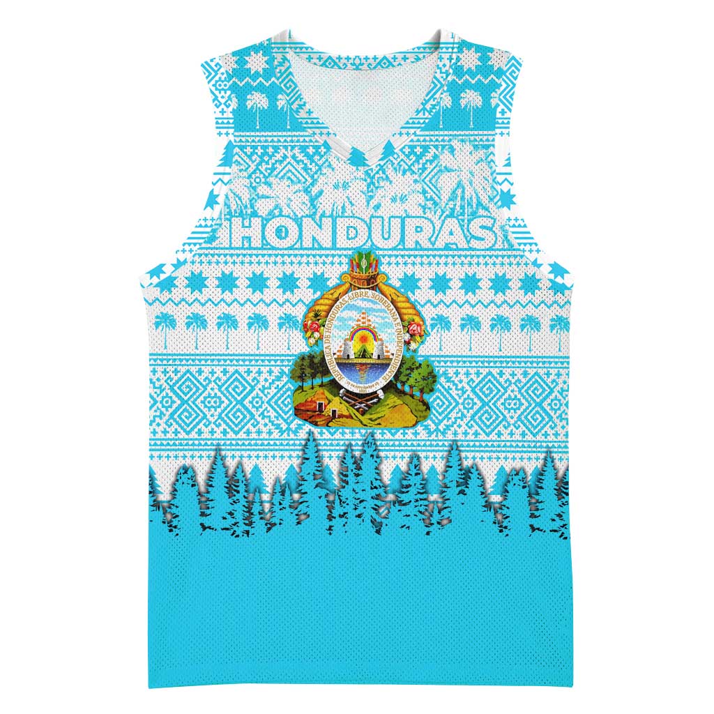 Honduras Christmas Basketball Jersey with National Emblem Palm Trees and Snowflake Pattern Design - Wonder Print Shop