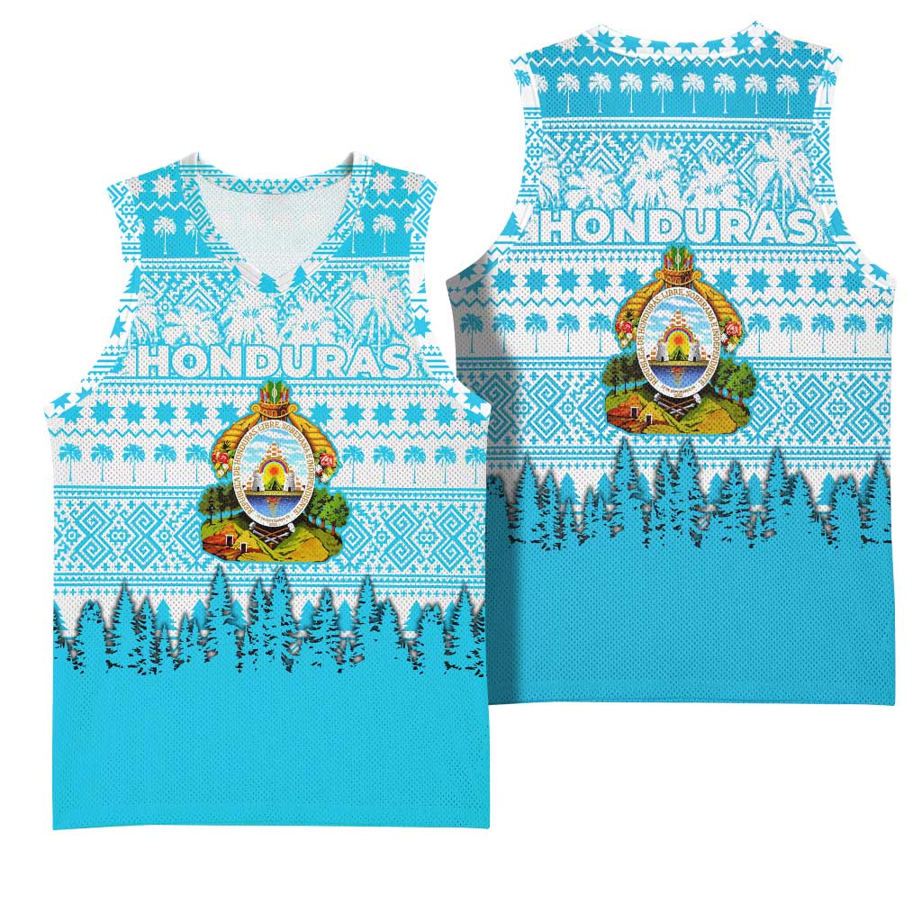 Honduras Christmas Basketball Jersey with National Emblem Palm Trees and Snowflake Pattern Design - Wonder Print Shop