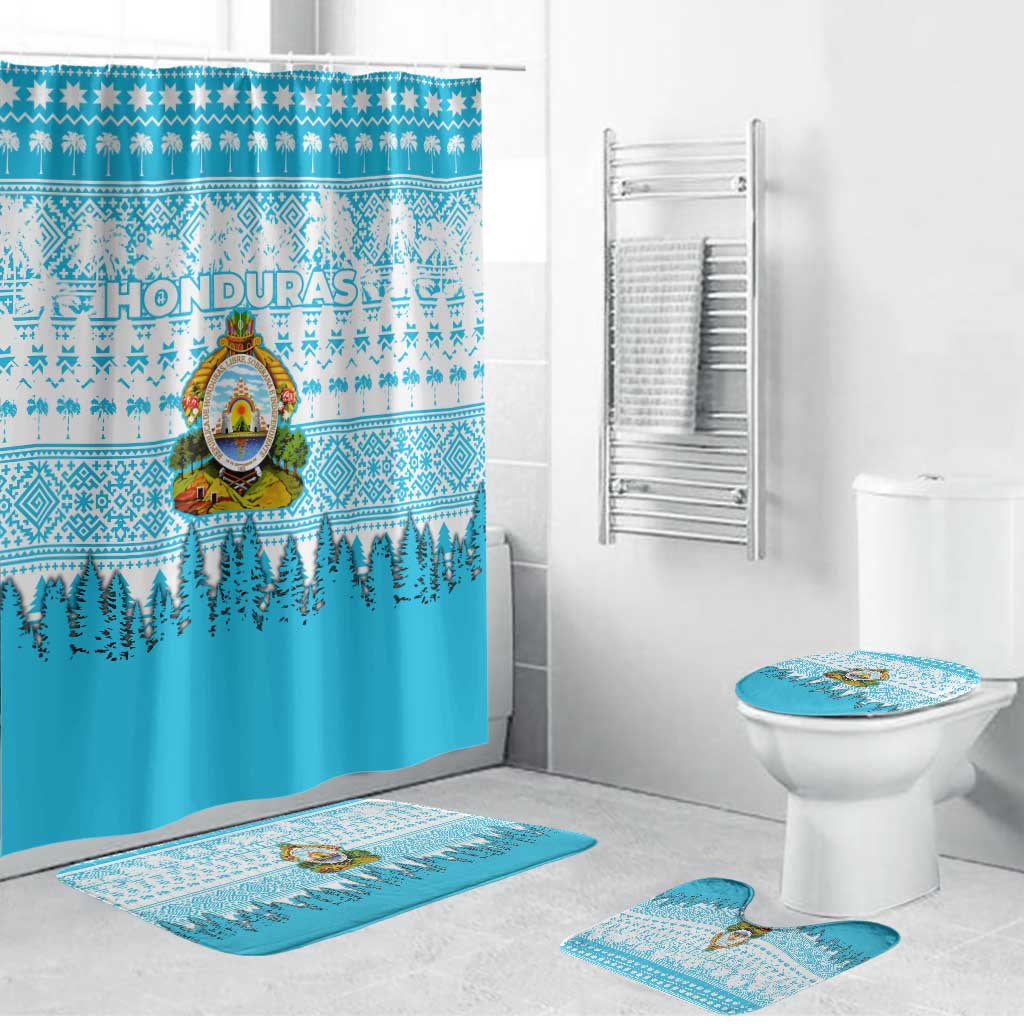 Honduras Christmas Bathroom Set with National Emblem Palm Trees and Snowflake Pattern Design - Wonder Print Shop