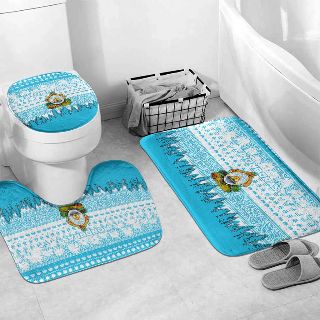 Honduras Christmas Bathroom Set with National Emblem Palm Trees and Snowflake Pattern Design - Wonder Print Shop