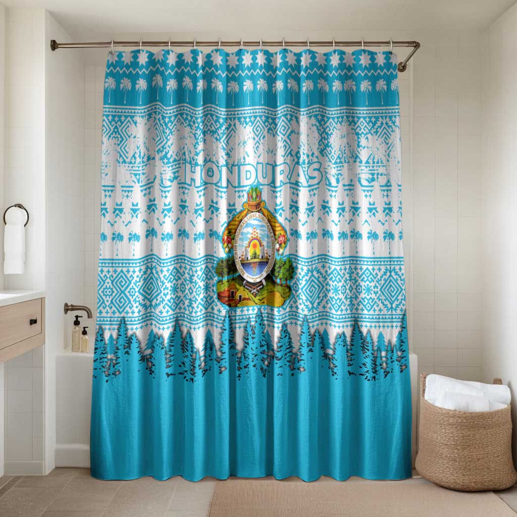 Honduras Christmas Bathroom Set with National Emblem Palm Trees and Snowflake Pattern Design - Wonder Print Shop