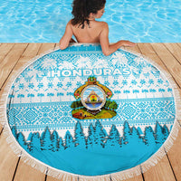 Honduras Christmas Beach Blanket with National Emblem Palm Trees and Snowflake Pattern Design - Wonder Print Shop