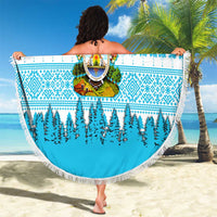 Honduras Christmas Beach Blanket with National Emblem Palm Trees and Snowflake Pattern Design - Wonder Print Shop