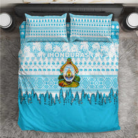 Honduras Christmas Bedding Set with National Emblem Palm Trees and Snowflake Pattern Design - Wonder Print Shop