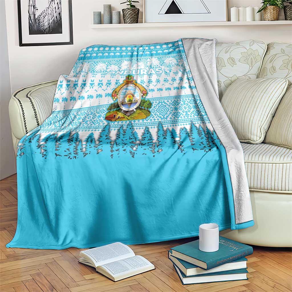 Honduras Christmas Blanket with National Emblem Palm Trees and Snowflake Pattern Design - Wonder Print Shop