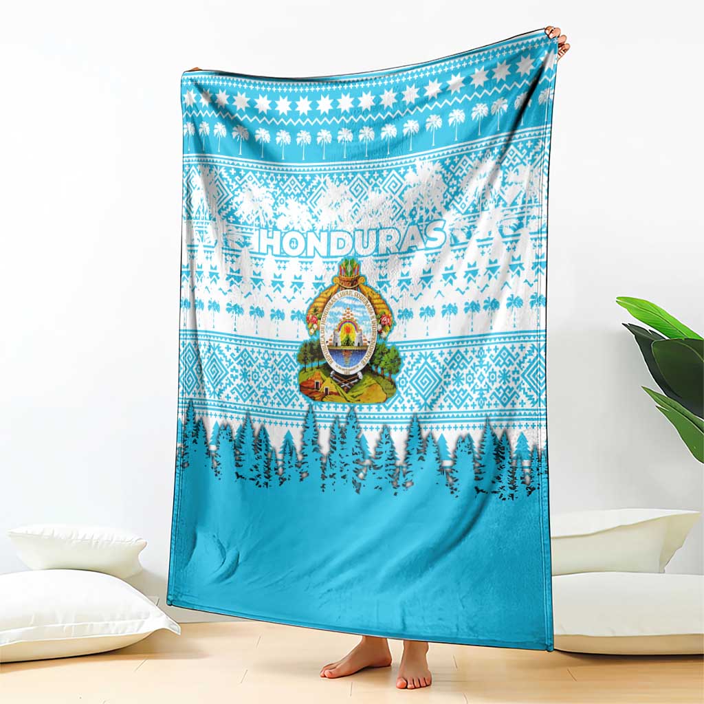 Honduras Christmas Blanket with National Emblem Palm Trees and Snowflake Pattern Design - Wonder Print Shop
