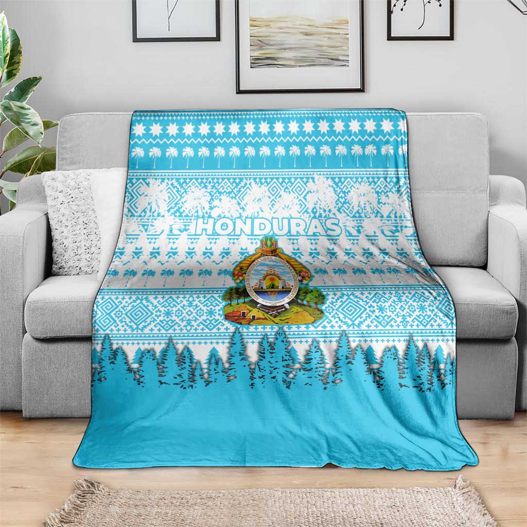 Honduras Christmas Blanket with National Emblem Palm Trees and Snowflake Pattern Design - Wonder Print Shop