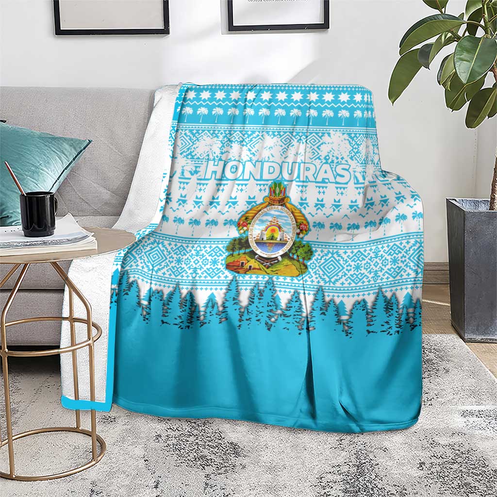 Honduras Christmas Blanket with National Emblem Palm Trees and Snowflake Pattern Design - Wonder Print Shop