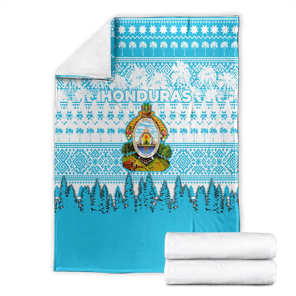 Honduras Christmas Blanket with National Emblem Palm Trees and Snowflake Pattern Design - Wonder Print Shop