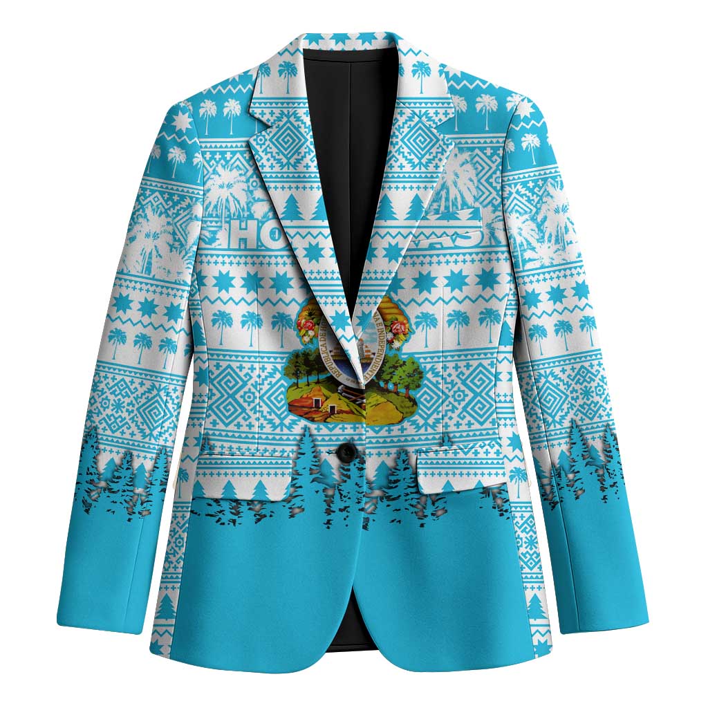 Honduras Christmas Blazer with National Emblem Palm Trees and Snowflake Pattern Design - Wonder Print Shop