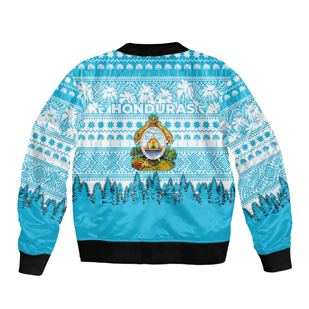 Honduras Christmas Bomber Jacket with National Emblem Palm Trees and Snowflake Pattern Design - Wonder Print Shop