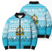 Honduras Christmas Bomber Puffer Jacket with National Emblem Palm Trees and Snowflake Pattern Design - Wonder Print Shop