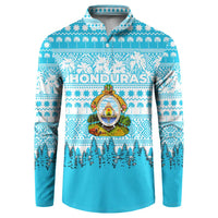 Honduras Christmas Button Sweatshirt with National Emblem Palm Trees and Snowflake Pattern Design - Wonder Print Shop