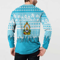 Honduras Christmas Button Sweatshirt with National Emblem Palm Trees and Snowflake Pattern Design - Wonder Print Shop