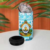 Honduras Christmas 4 in 1 Can Cooler Tumbler with National Emblem Palm Trees and Snowflake Pattern Design - Wonder Print Shop