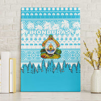 Honduras Christmas Canvas Wall Art with National Emblem Palm Trees and Snowflake Pattern Design - Wonder Print Shop