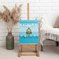 Honduras Christmas Canvas Wall Art with National Emblem Palm Trees and Snowflake Pattern Design - Wonder Print Shop