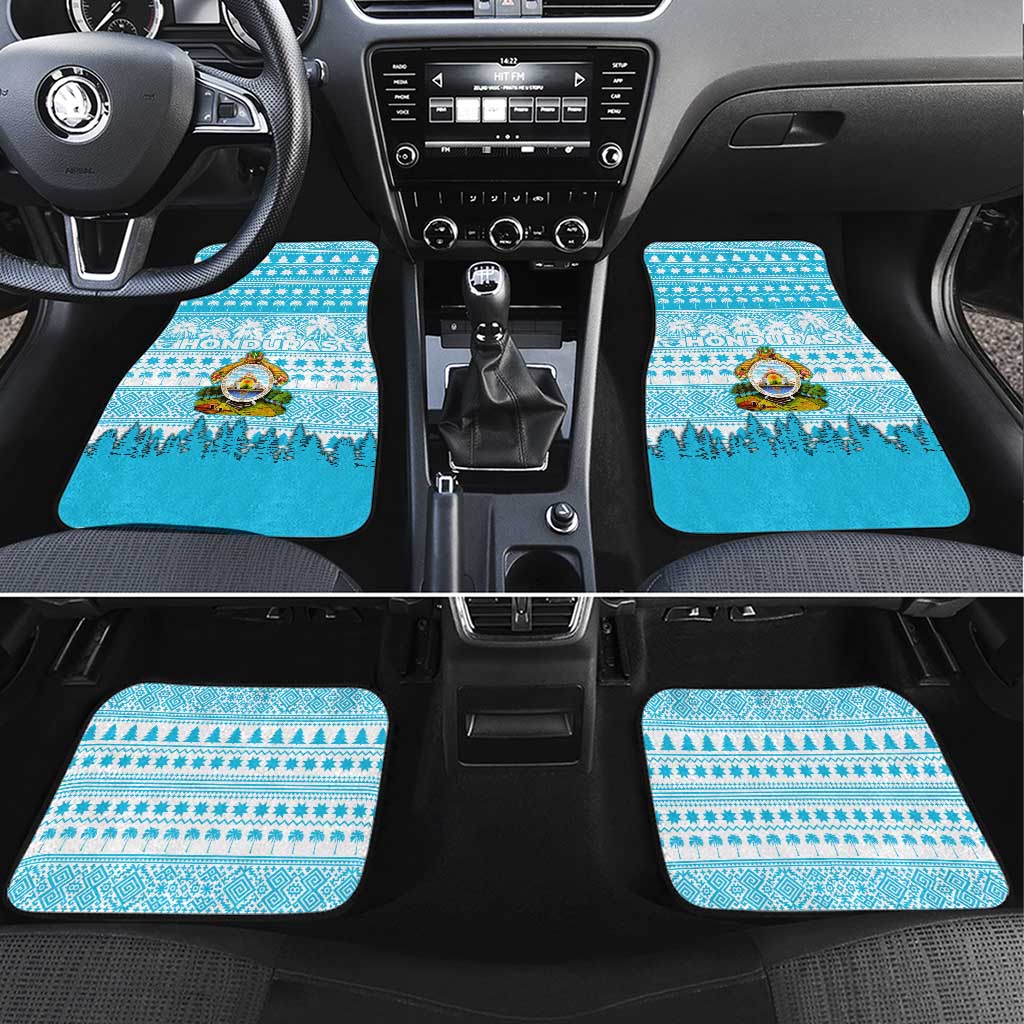 Honduras Christmas Car Mats with National Emblem Palm Trees and Snowflake Pattern Design - Wonder Print Shop