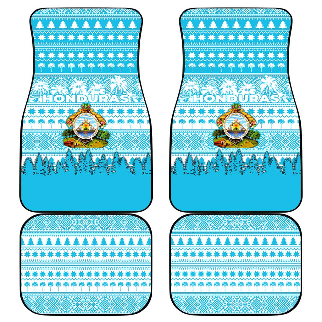 Honduras Christmas Car Mats with National Emblem Palm Trees and Snowflake Pattern Design - Wonder Print Shop