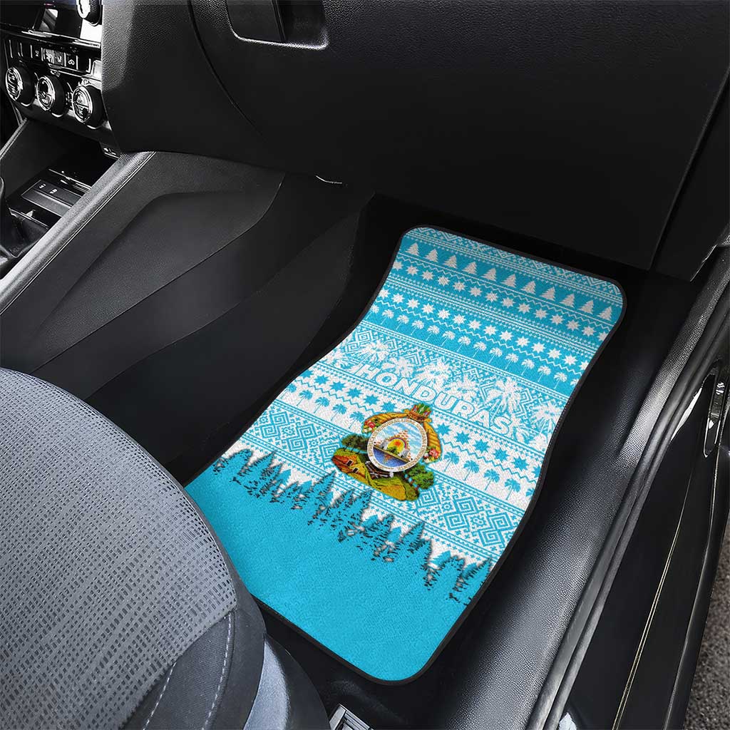 Honduras Christmas Car Mats with National Emblem Palm Trees and Snowflake Pattern Design - Wonder Print Shop