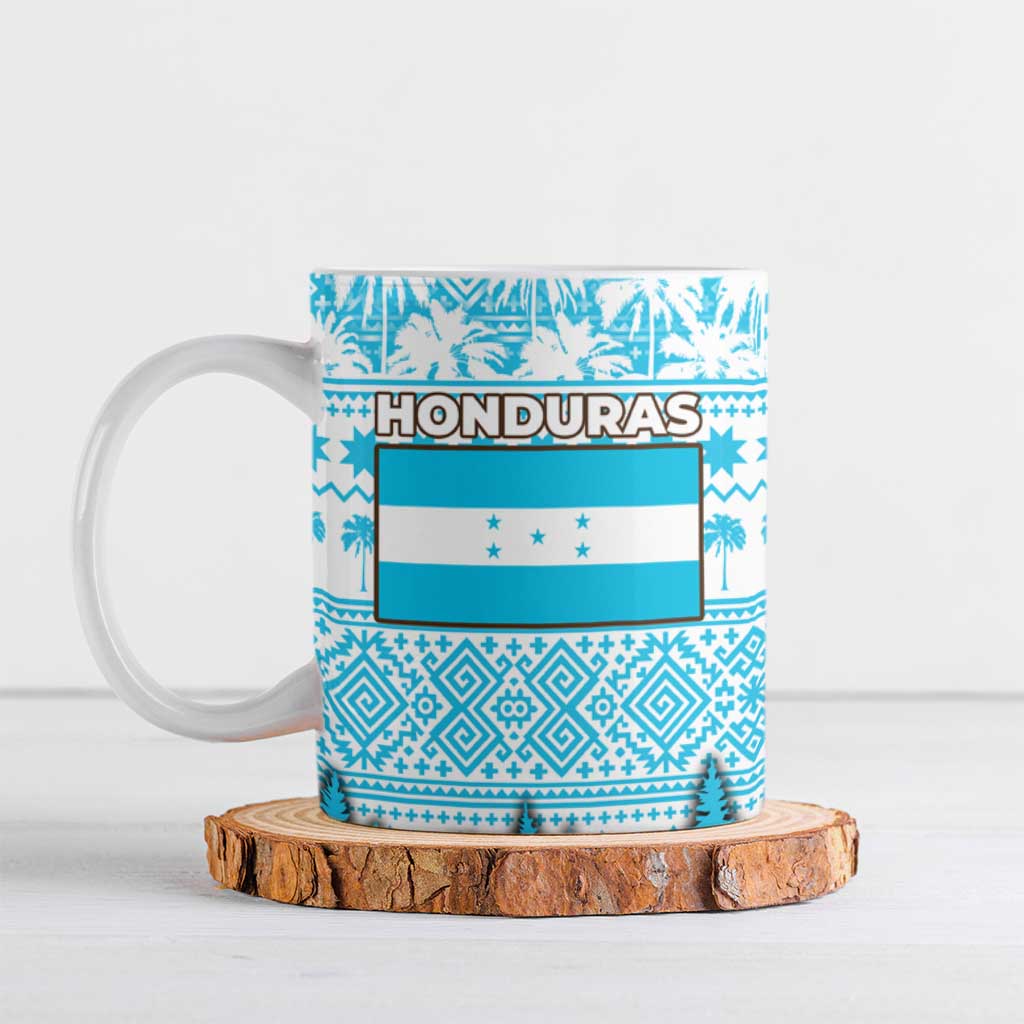 Honduras Christmas Ceramic Mug with National Emblem Palm Trees and Snowflake Pattern Design - Wonder Print Shop