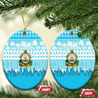 Honduras Christmas Ceramic Ornament with National Emblem Palm Trees and Snowflake Pattern Design - Wonder Print Shop