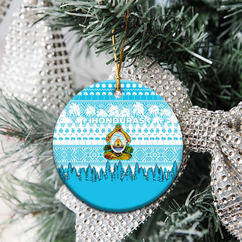 Honduras Christmas Ceramic Ornament with National Emblem Palm Trees and Snowflake Pattern Design - Wonder Print Shop