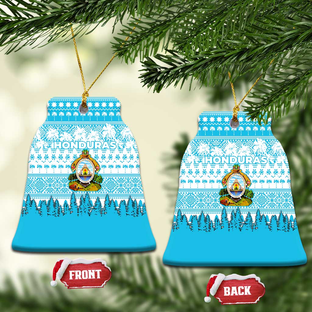 Honduras Christmas Ceramic Ornament with National Emblem Palm Trees and Snowflake Pattern Design - Wonder Print Shop