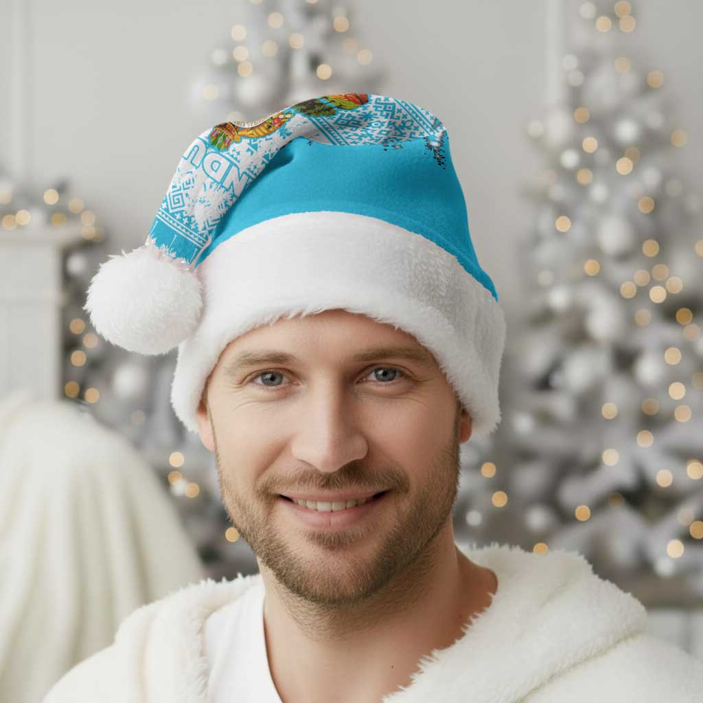 Honduras Christmas Santa Hat with National Emblem Palm Trees and Snowflake Pattern Design - Wonder Print Shop
