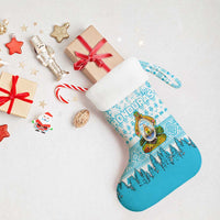 Honduras Christmas Stocking with National Emblem Palm Trees and Snowflake Pattern Design - Wonder Print Shop