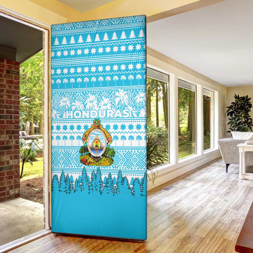 Honduras Christmas Door Cover with National Emblem Palm Trees and Snowflake Pattern Design - Wonder Print Shop