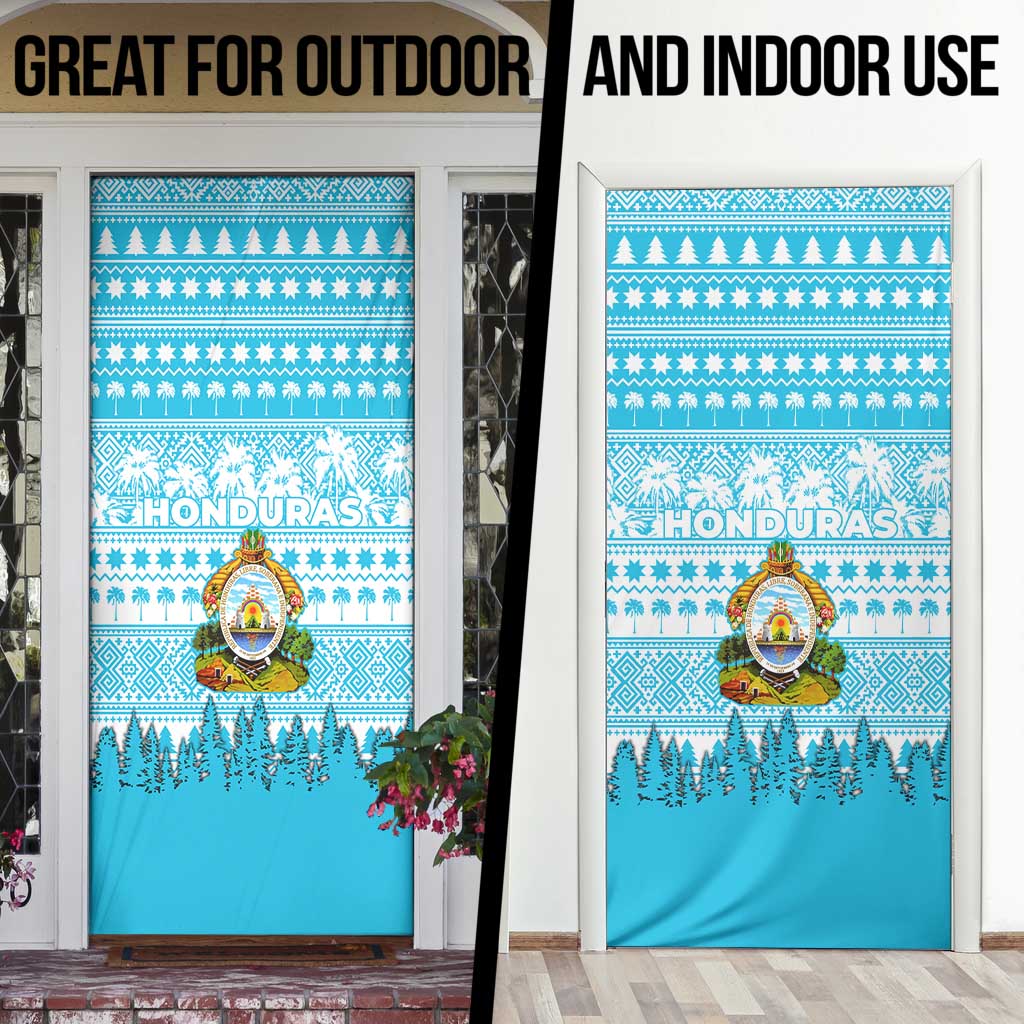 Honduras Christmas Door Cover with National Emblem Palm Trees and Snowflake Pattern Design - Wonder Print Shop